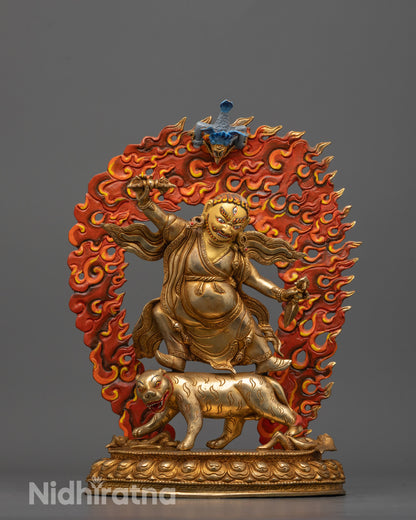 Hand-carved Dorje Drolo Statue in Wrathful Form with 24k Gold Finish Standing