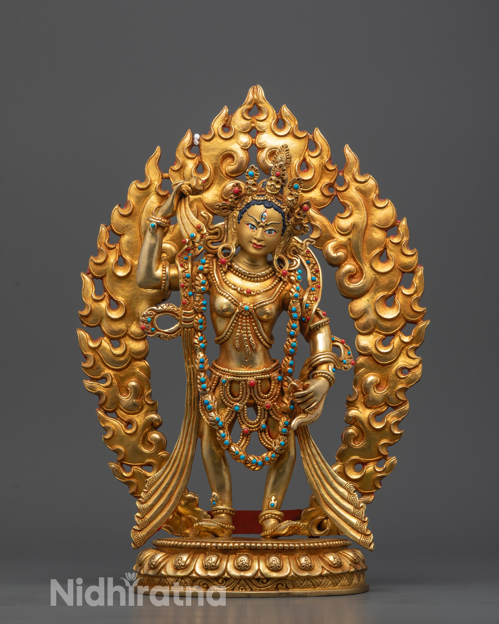 Hand-carved Machig Labdron Statue made of copper with 24k gold fire gilding