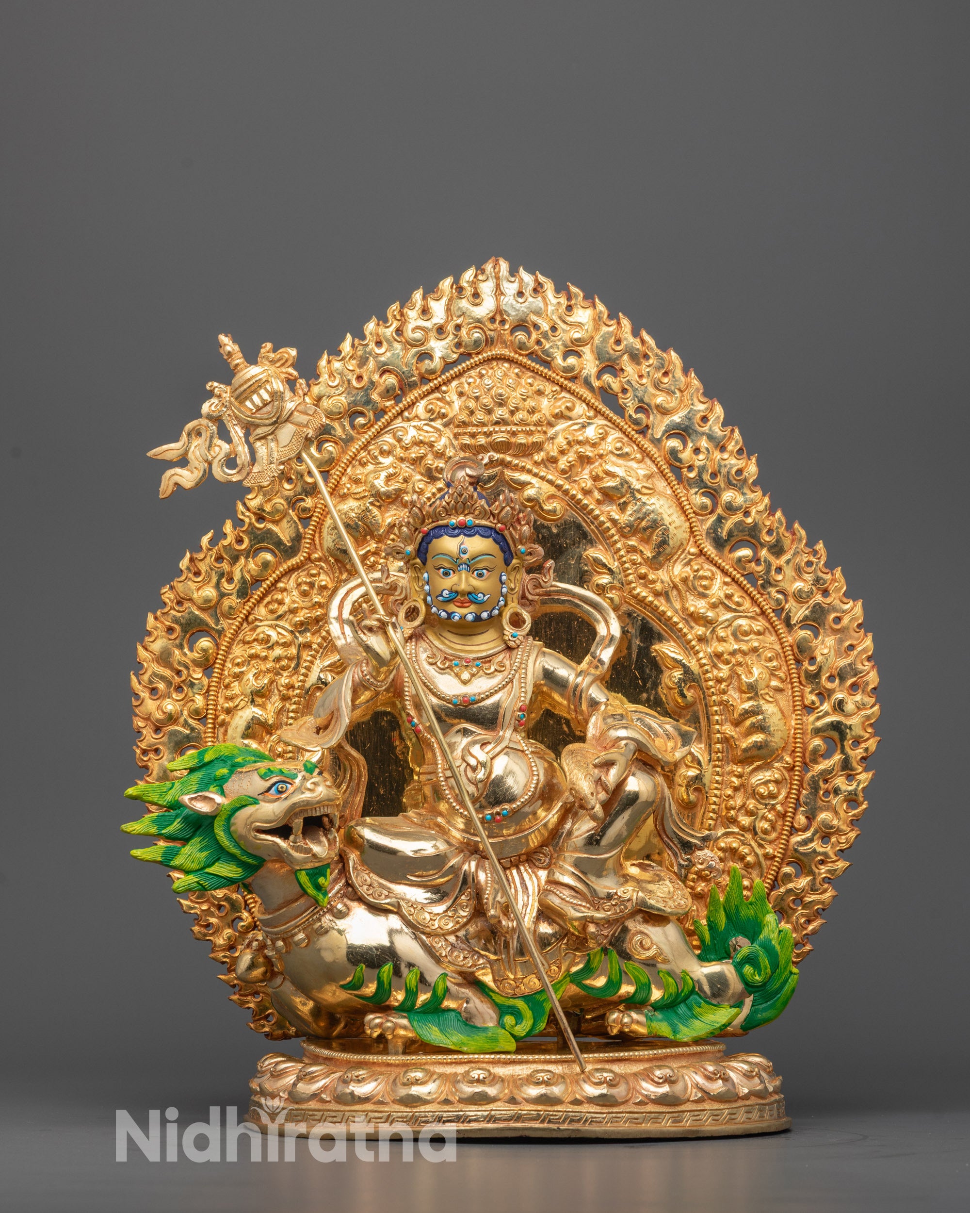 Hand-carved Namtoshe Statue with 24k gold fire gilding standing on lotus