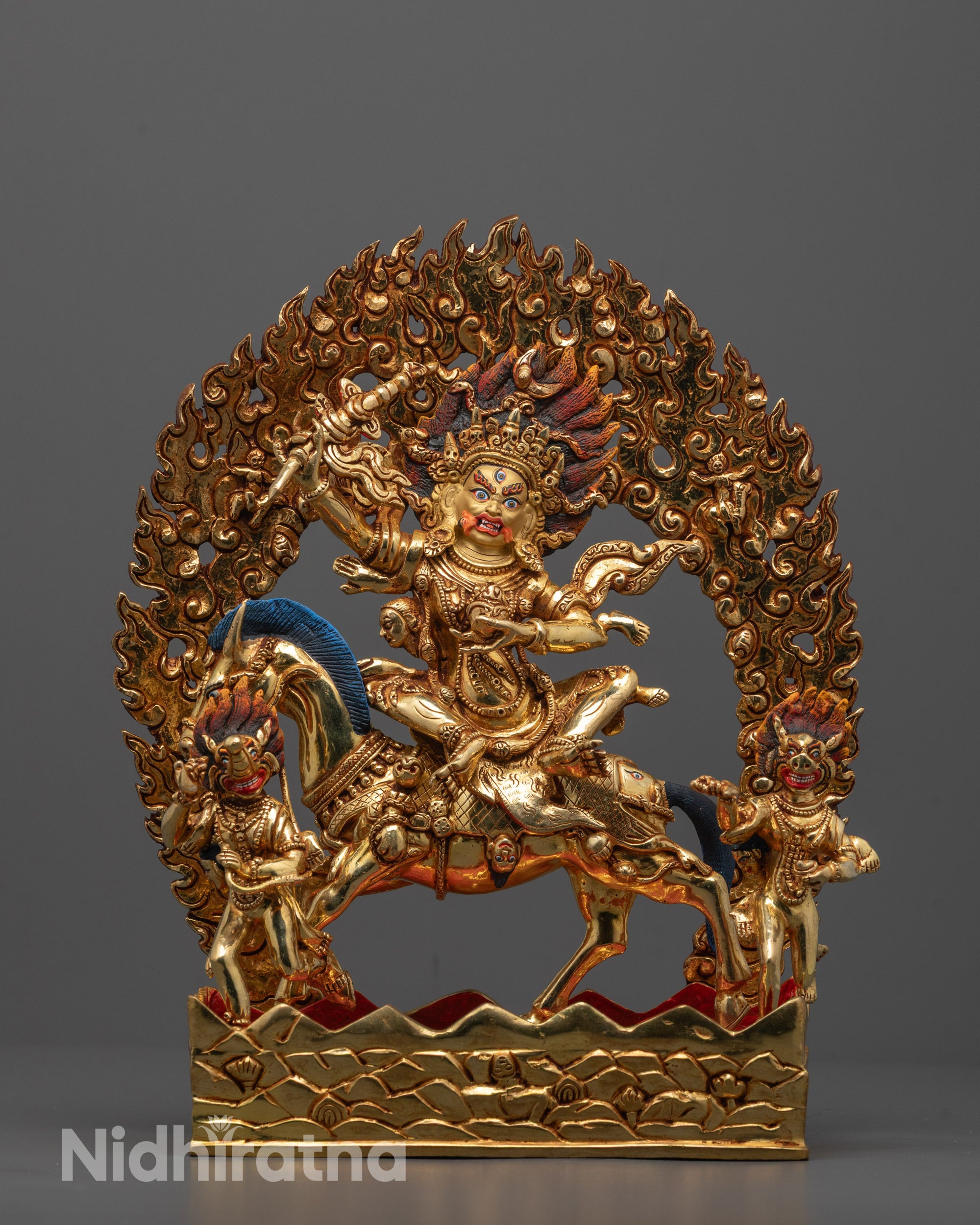 Hand-carved Palden Lhamo Statue made of copper with 24k gold fire gilding