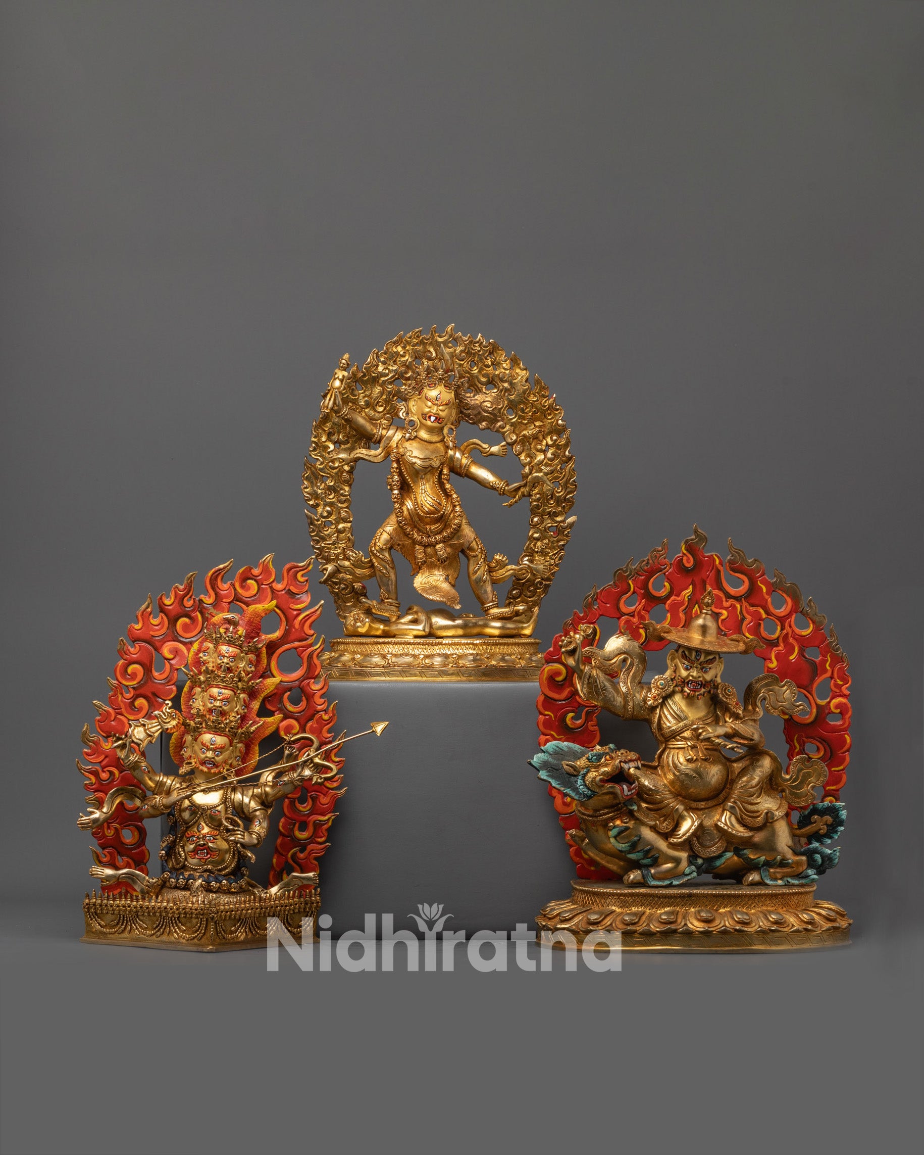 Hand-carved Rahula statue set made in Nepal with 24k gold fire gilding