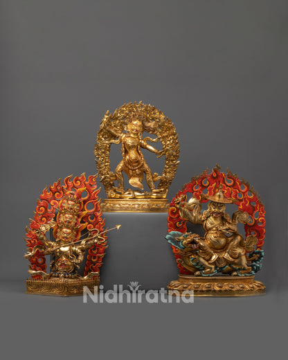 Hand-carved Rahula statue set made in Nepal with 24k gold fire gilding