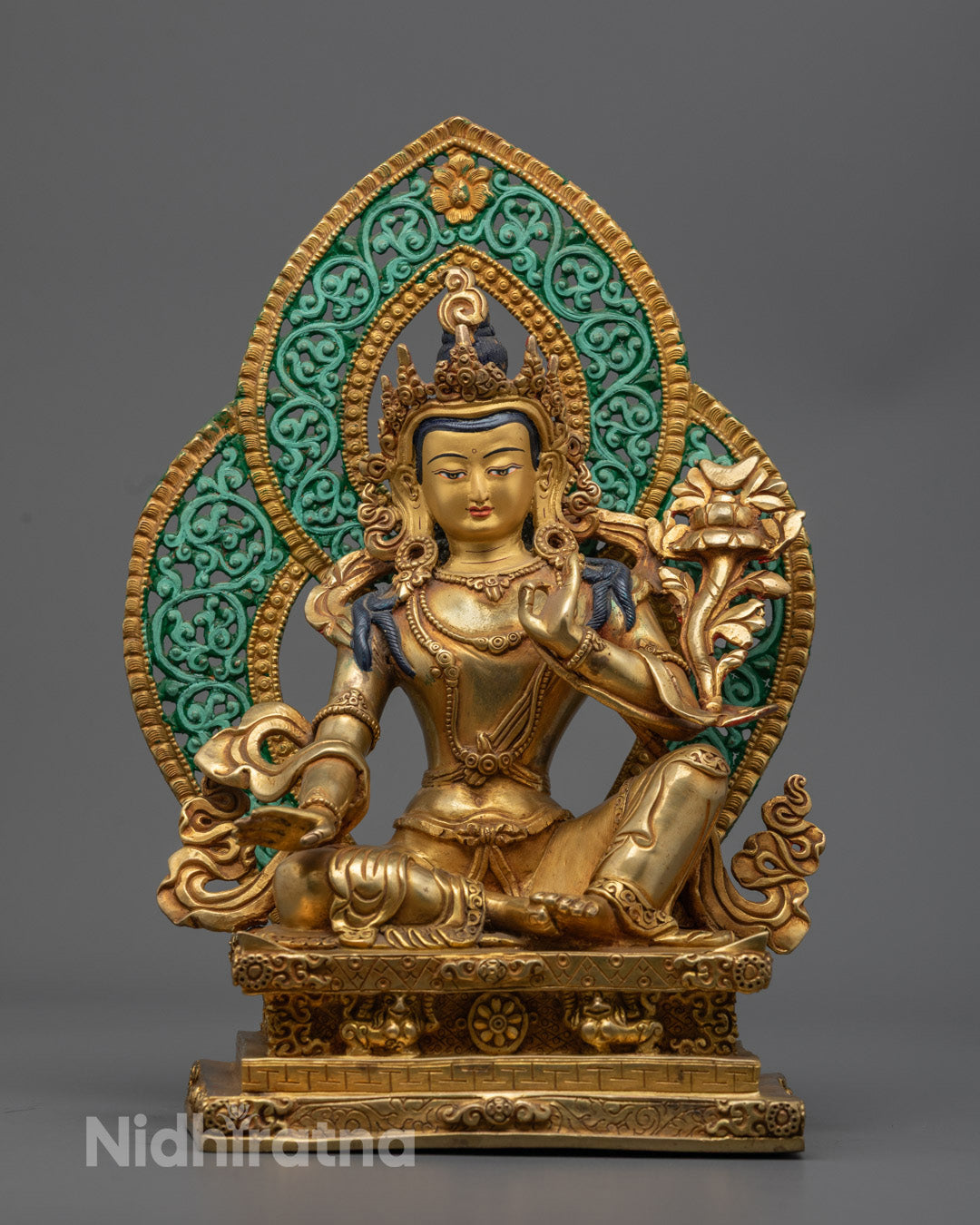Hand-carved Sarvanivarana Vishkambhin with 24K gold-gilded face and fire-gilded body in traditional Himalayan style

