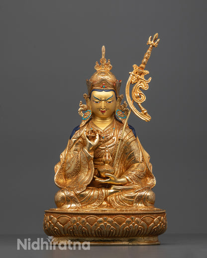 Hand-carved Tsokye Dorje Statue seated on lotus base holding vajra and skull cup
