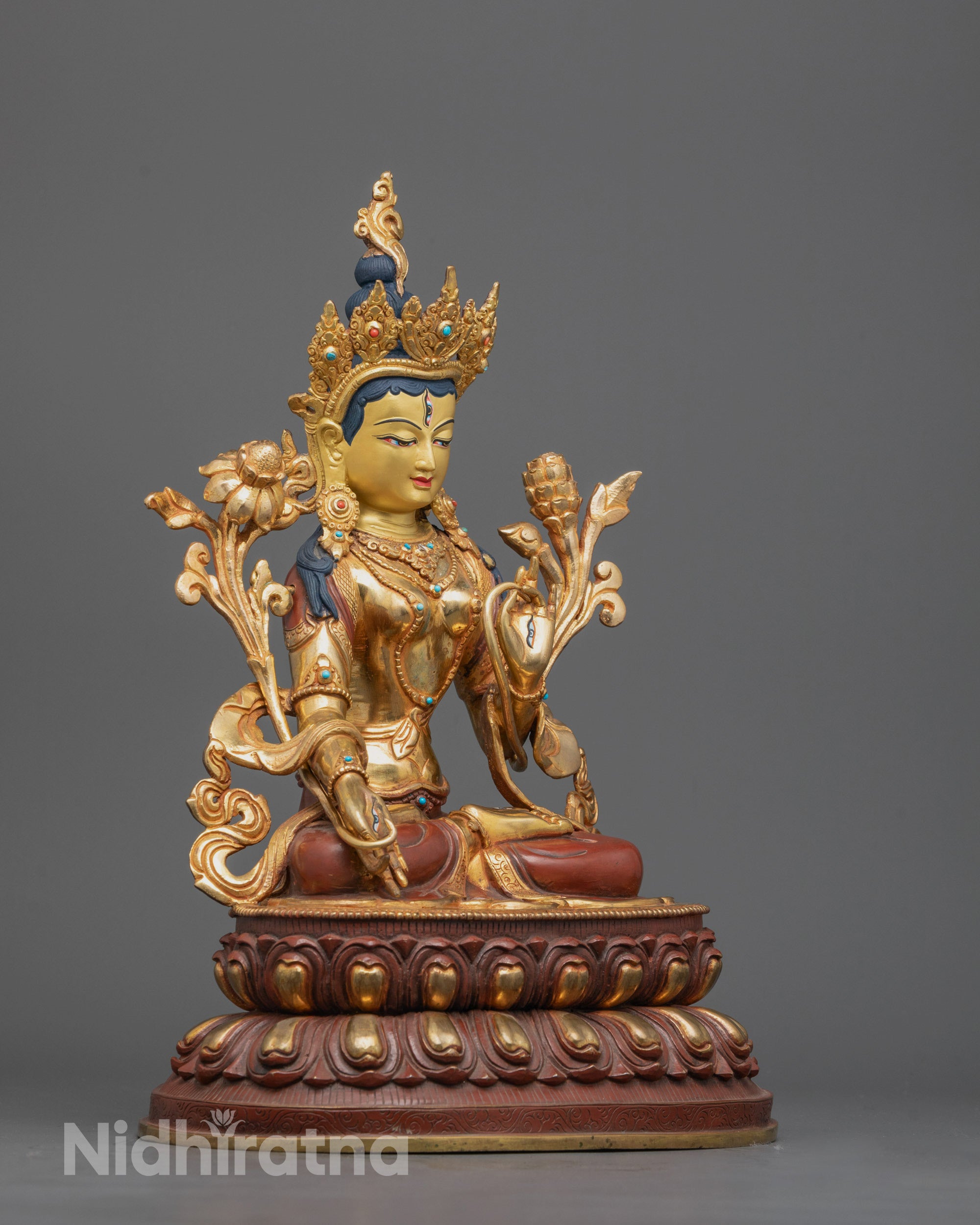 Hand-carved White Tara Sculpture from Nepal made using lost wax method