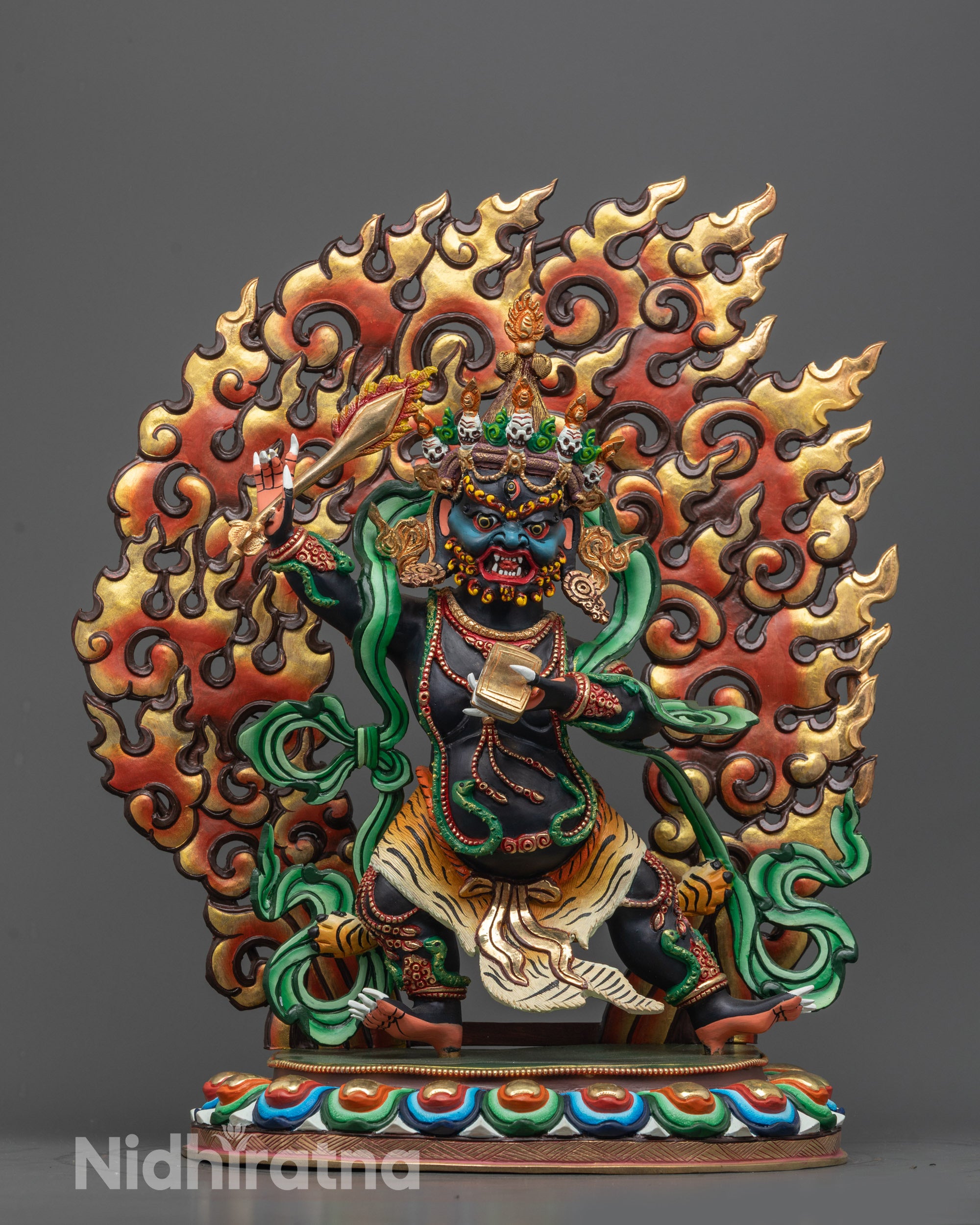 Hand-carved Wrathful Manjushri Statue with black acrylic body and third eye face