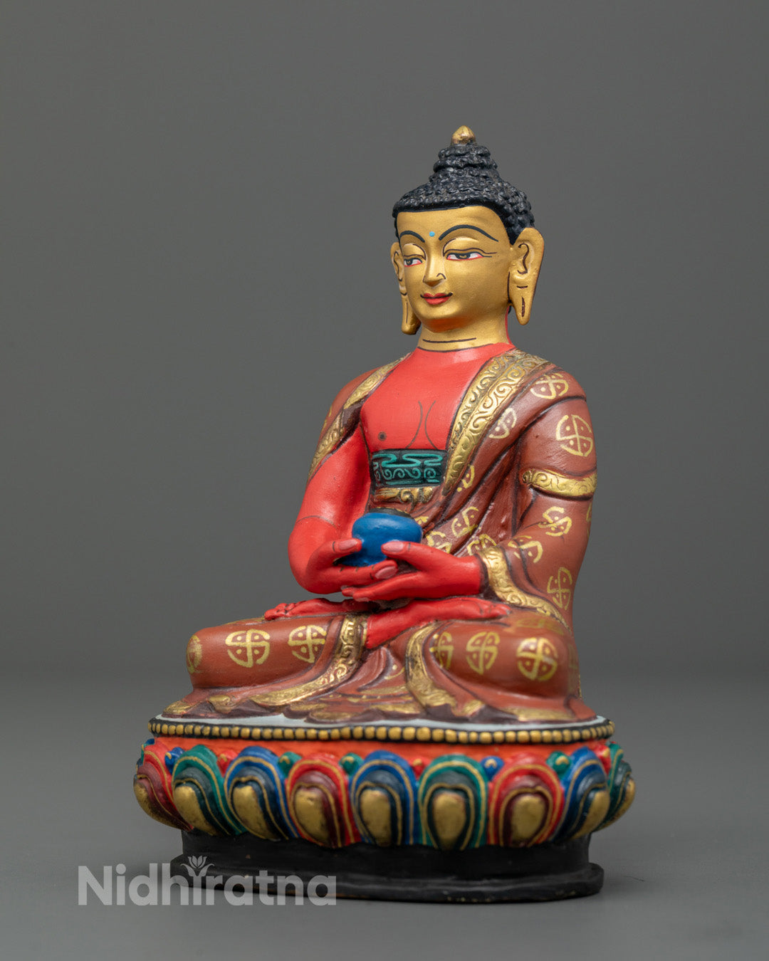 Hand-painted Amida Buddha statue from Nepal symbolizing peace, wisdom, and spiritual focus