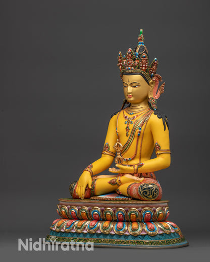 Hand-painted Mitrugpa statue double lotus seat copper alloy lost-wax technique art