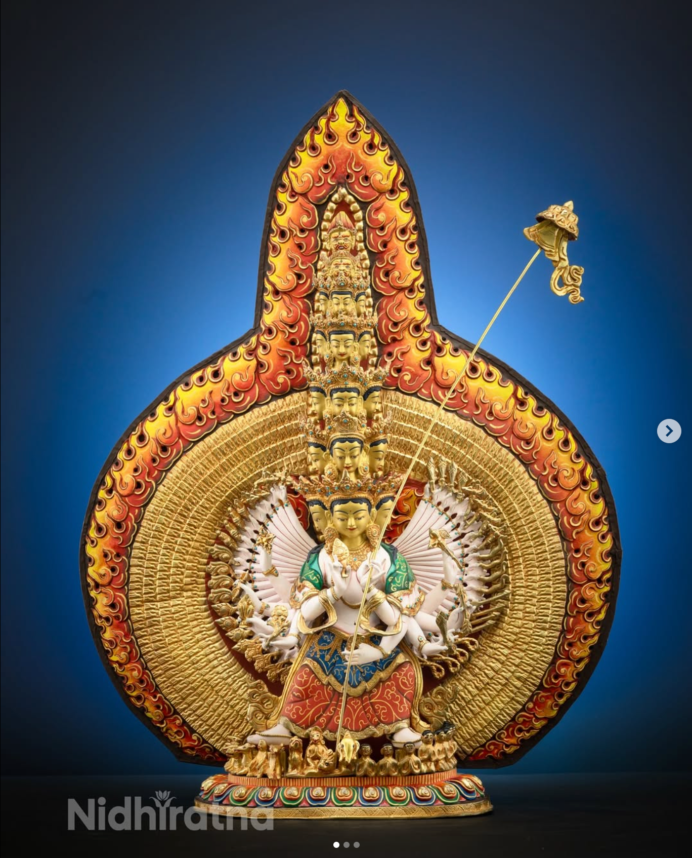 Handcrafted 1000-armed Dukkar (Sitatapatra) statue with gold halo, traditional Tibetan Buddhist sculpture made in Nepal by Nidhiratna