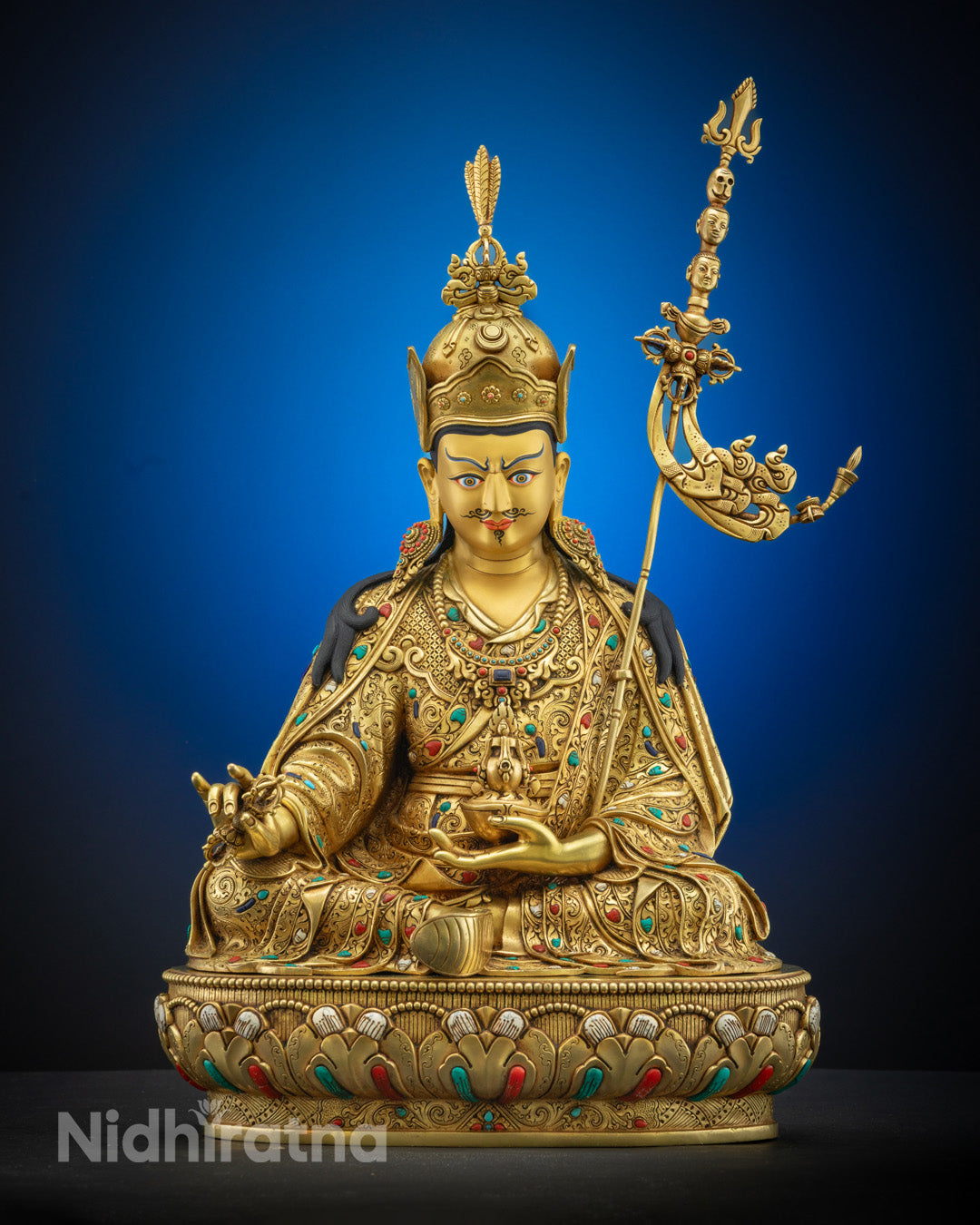 Handcrafted Guru Rinpoche Statue Collection – Padmasambhava in multiple forms and manifestations, copper and 24K gold fire-gilded Buddhist statues from Nepal