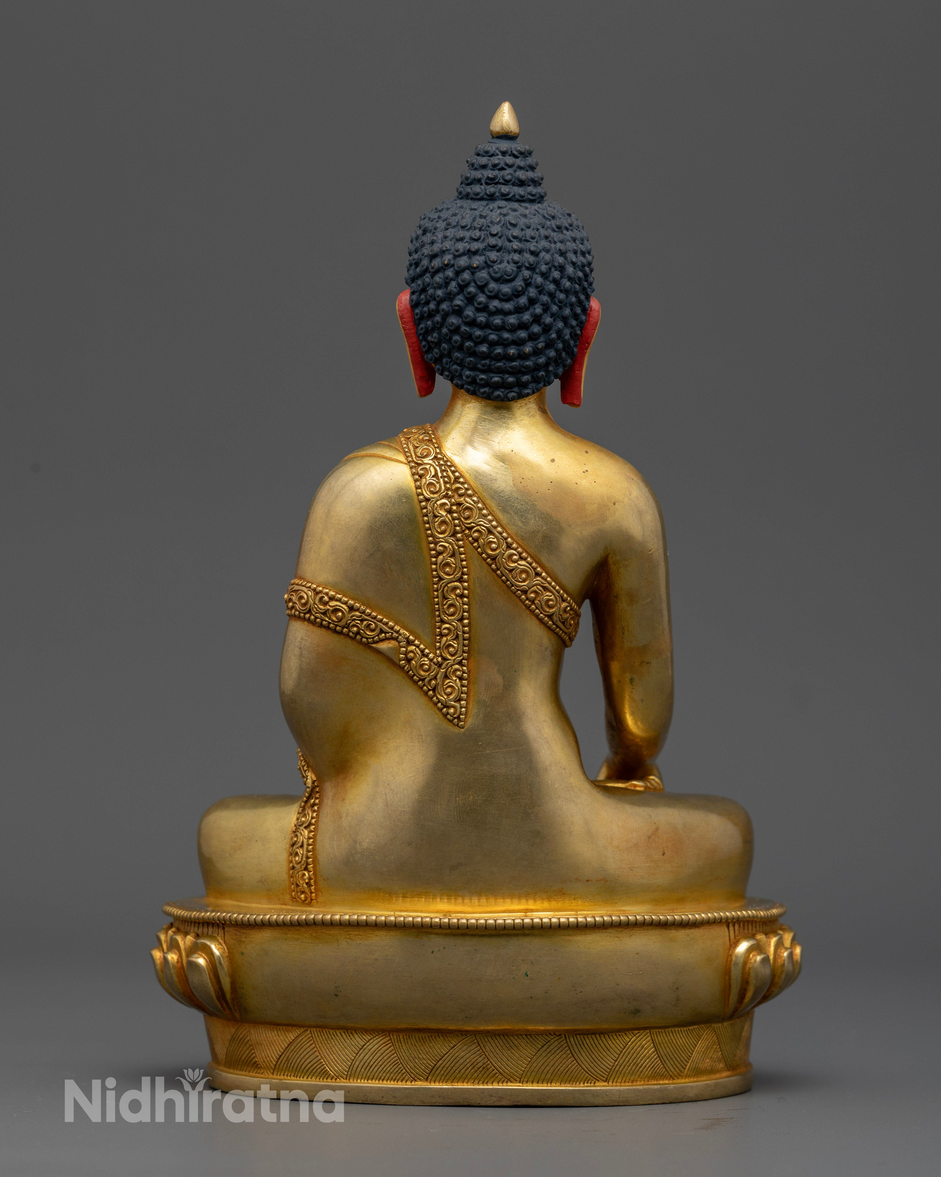 Handcrafted Shakyamuni Buddha statue by Newari artisans in Patan Nepal.
