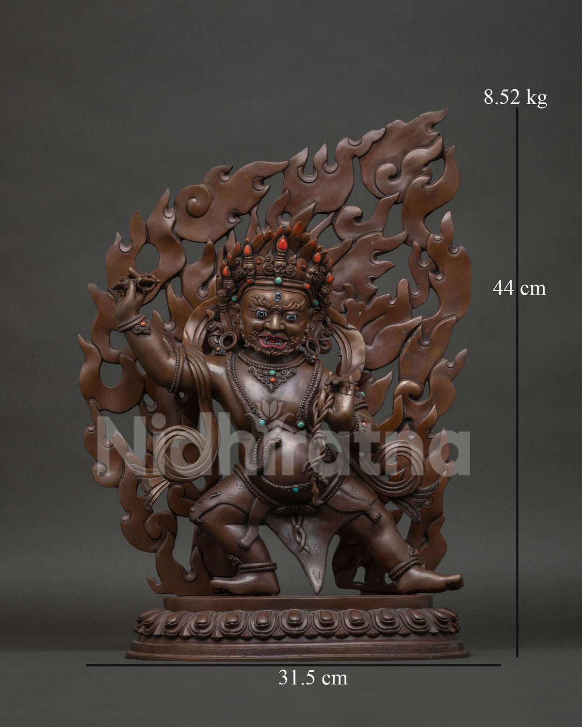 Handcrafted Vajrapani Statue Copper Newari Art Patan Nepal Front View.