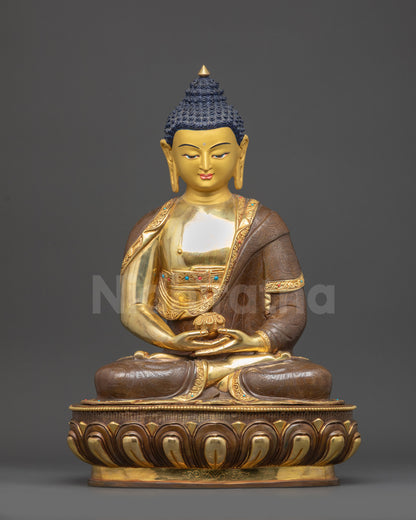 Handcrafted Amitabha Buddha Sculpture from Nepal with gold-painted face and lotus seat