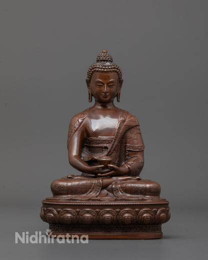 Handcrafted Amitabha Buddha statue seated on lotus base with serene expression