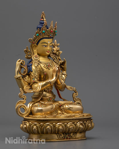 Handcrafted Chenrezig Statue – Tibetan Avalokiteshvara with Semi-Precious Stones