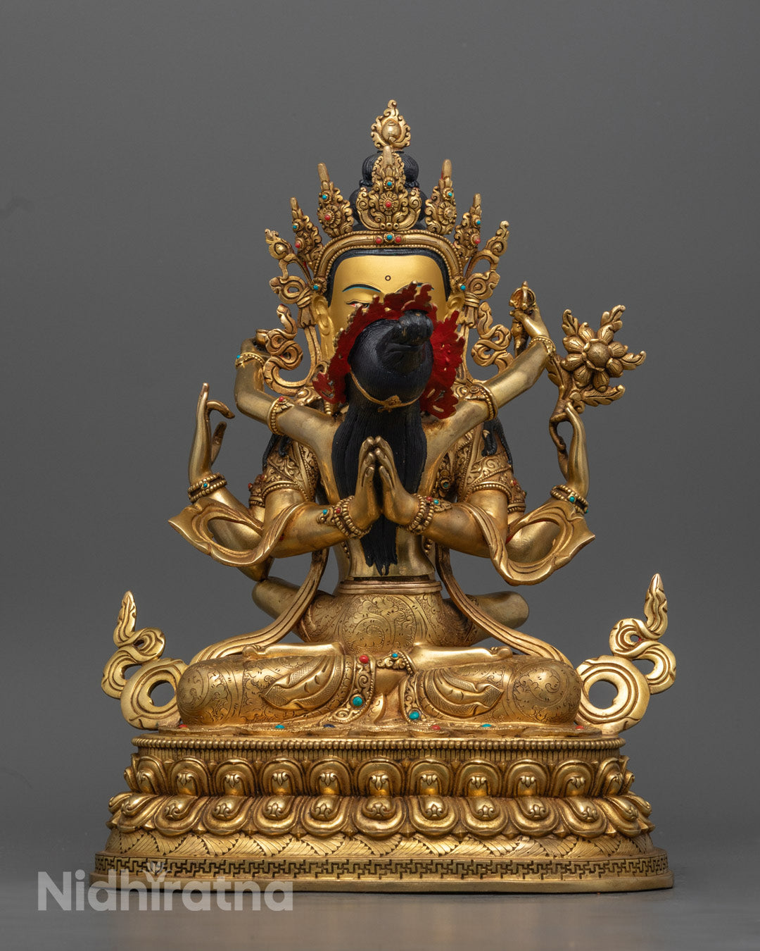 Handcrafted Chenrezig Statue in 24k Gold Gilded Copper