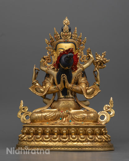 Handcrafted Chenrezig Statue in 24k Gold Gilded Copper
