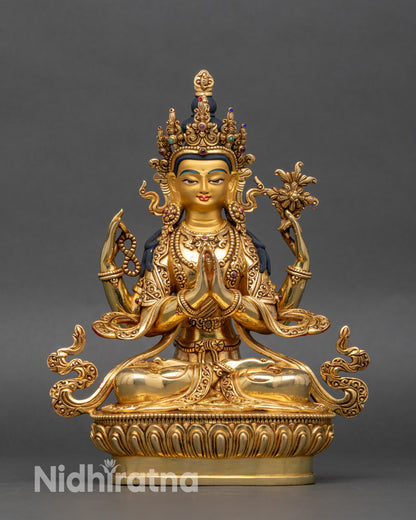 Handcrafted Chenrezig bodhisattva front facing meditation decor