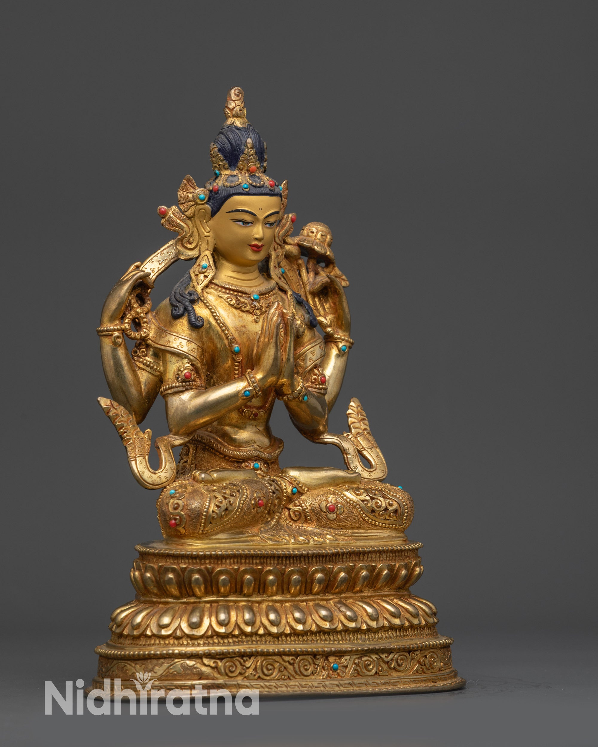 Handcrafted Chenrezig statue made by Newari artisans using traditional lost wax casting