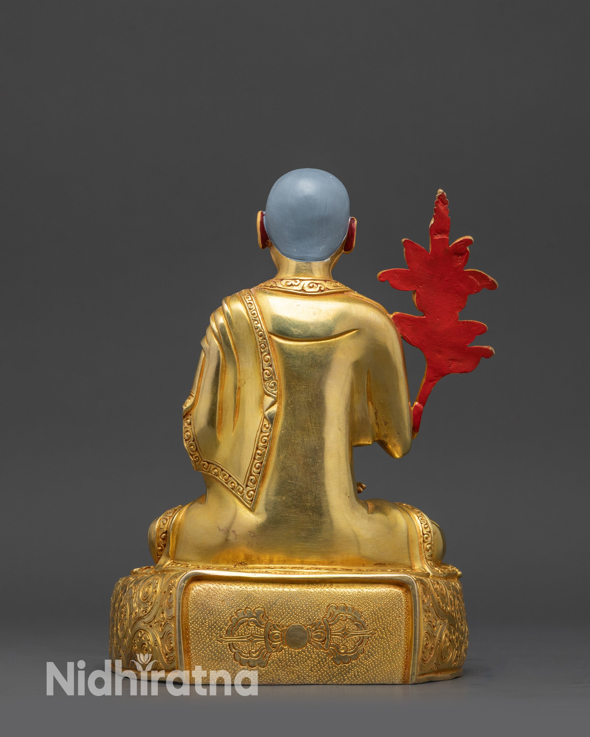 Handcrafted Dalai Lama Figure by Newari Artisans Patan Nepal with Intricate Robe and Vajra Motifs