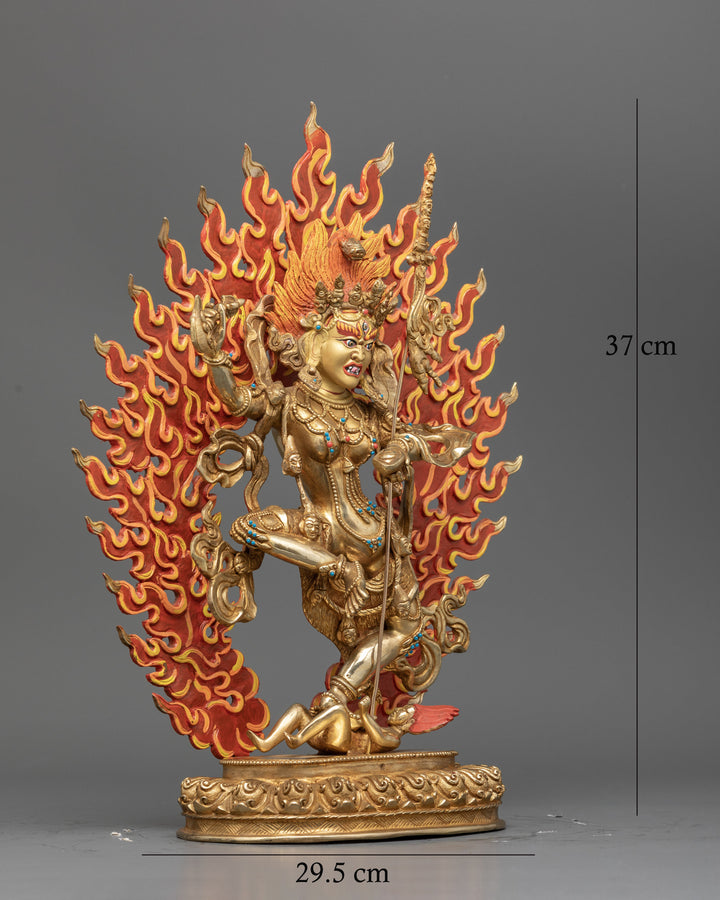 Handcrafted Dorje Phagmo Statue with 24k Gold, Semi-Precious Stones