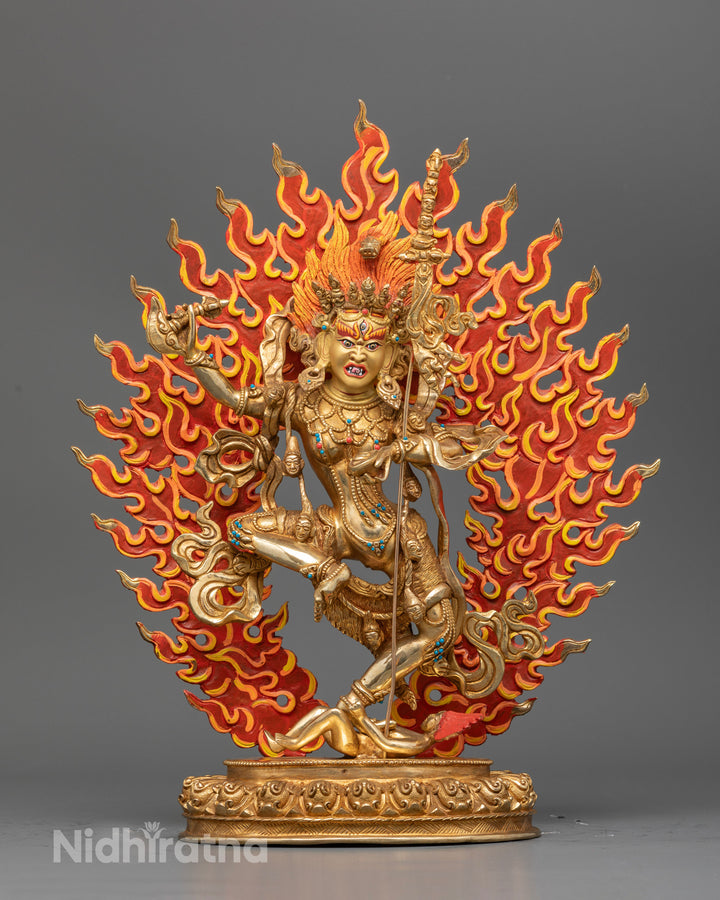 Handcrafted Dorje Phagmo Statue with 24k Gold, Semi-Precious Stones