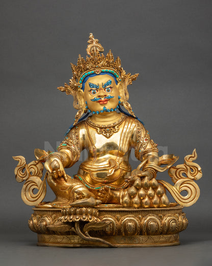 Handcrafted Dzambhala Statue Nepalese Buddhist Deity of Wealth Copper Gold-Gilded