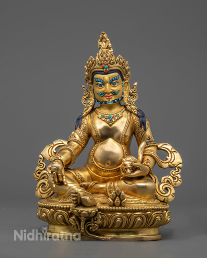 Handcrafted Dzambhala Statue with Mongoose Spitting Jewels – Symbol of Wealth and Prosperity