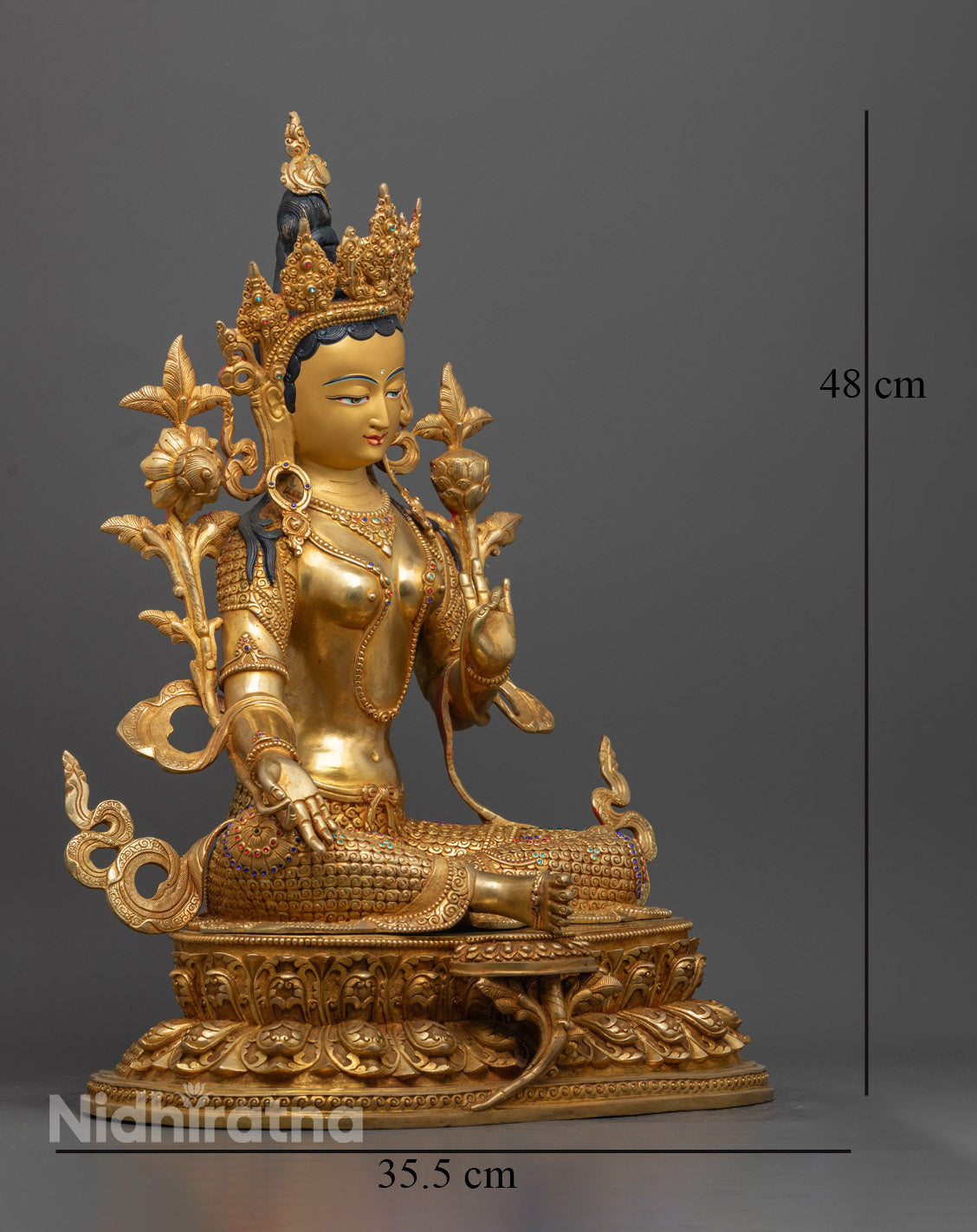 Handcrafted Green Tara Statue | Gold Gilded Copper from Nepal