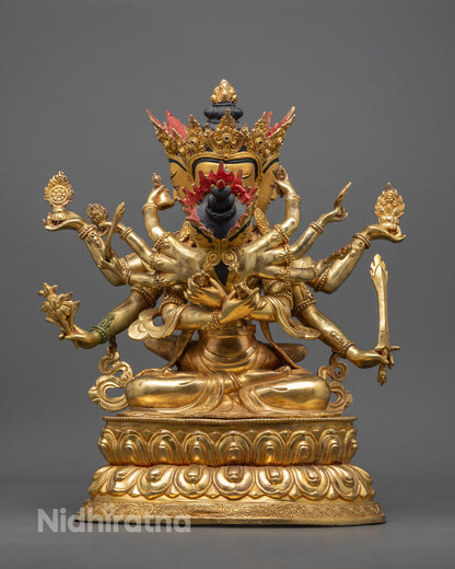 Handcrafted Guhyasamaja Sculpture in 24k Gold-Gilded Copper with Acrylic Colors – Traditional Tibetan Buddhist Art from Nepal