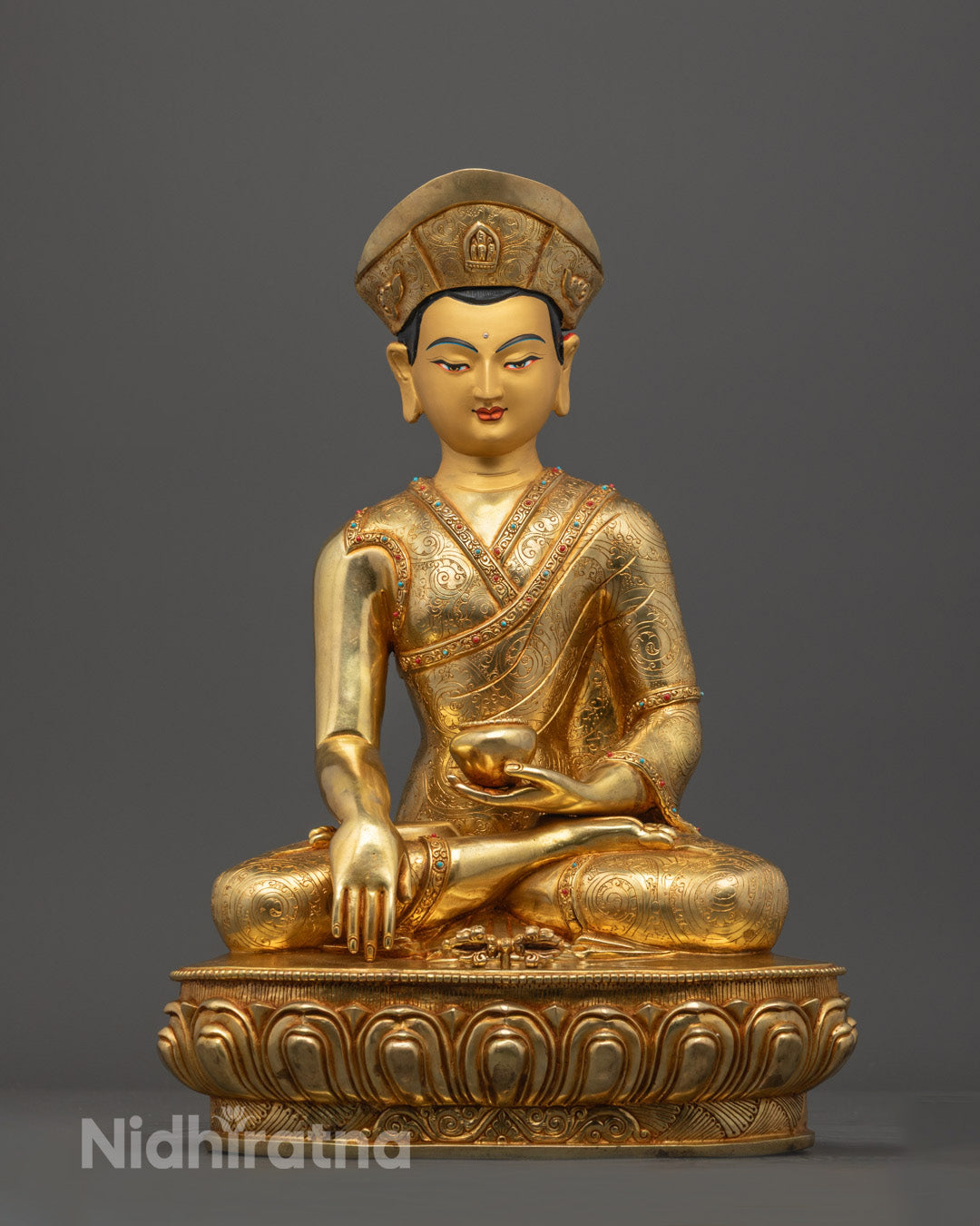 Handcrafted Jigten Sumgon Statue with Intricate Crown and Dhonka Robe – Himalayan Buddhist Art from Nepal