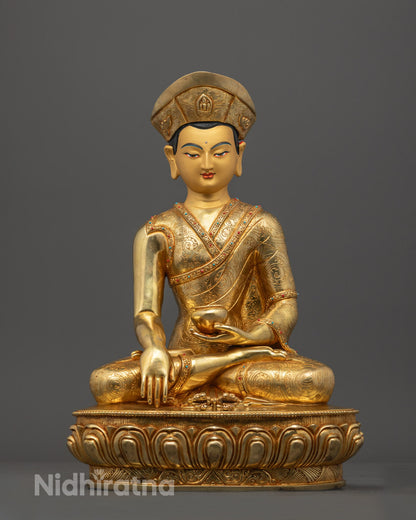 Handcrafted Jigten Sumgon Statue with Intricate Crown and Dhonka Robe – Himalayan Buddhist Art from Nepal