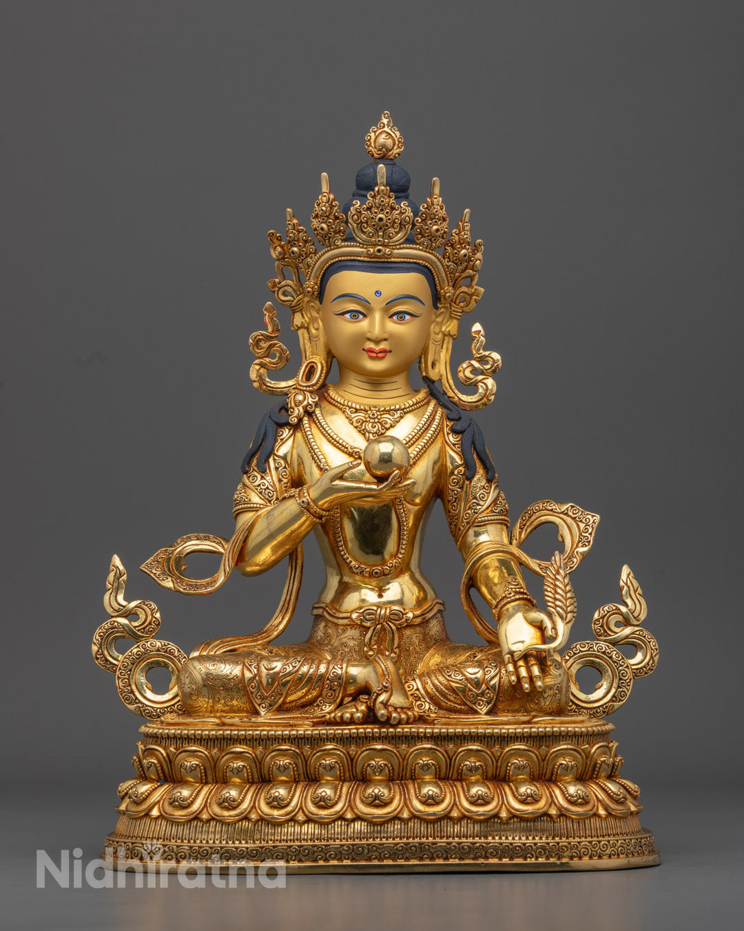 Handcrafted Kṣitigarbha Statue | 24K Gold-Plated Copper 