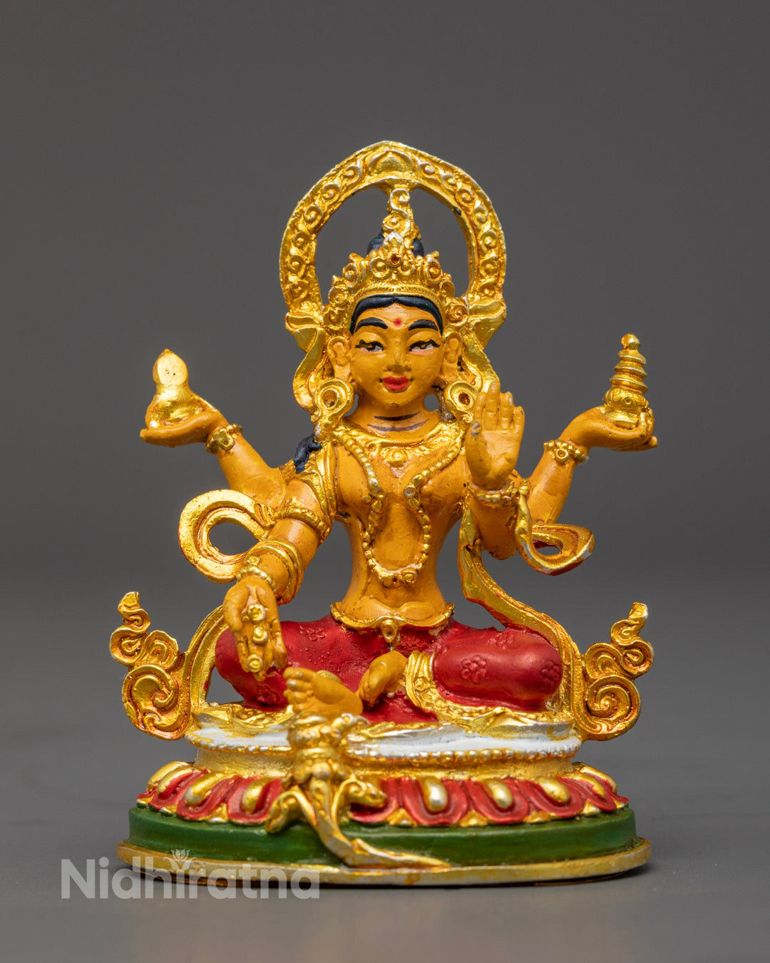 Handcrafted Laxmi Statue with 24K Gold Gilding and Copper Base – Symbol of Wealth and Prosperity