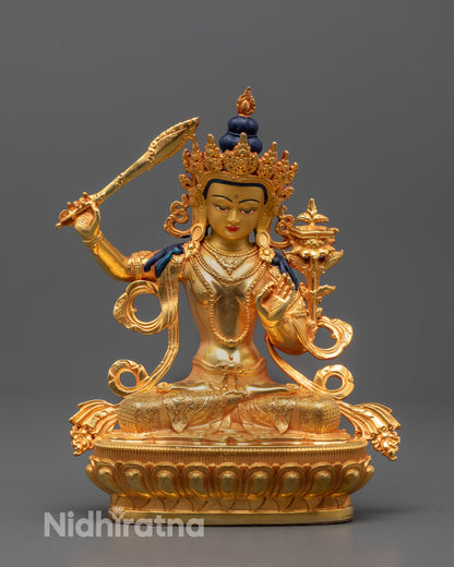 Handcrafted Machine-Made Manjushri Sculpture from Nepal showing Manjushri