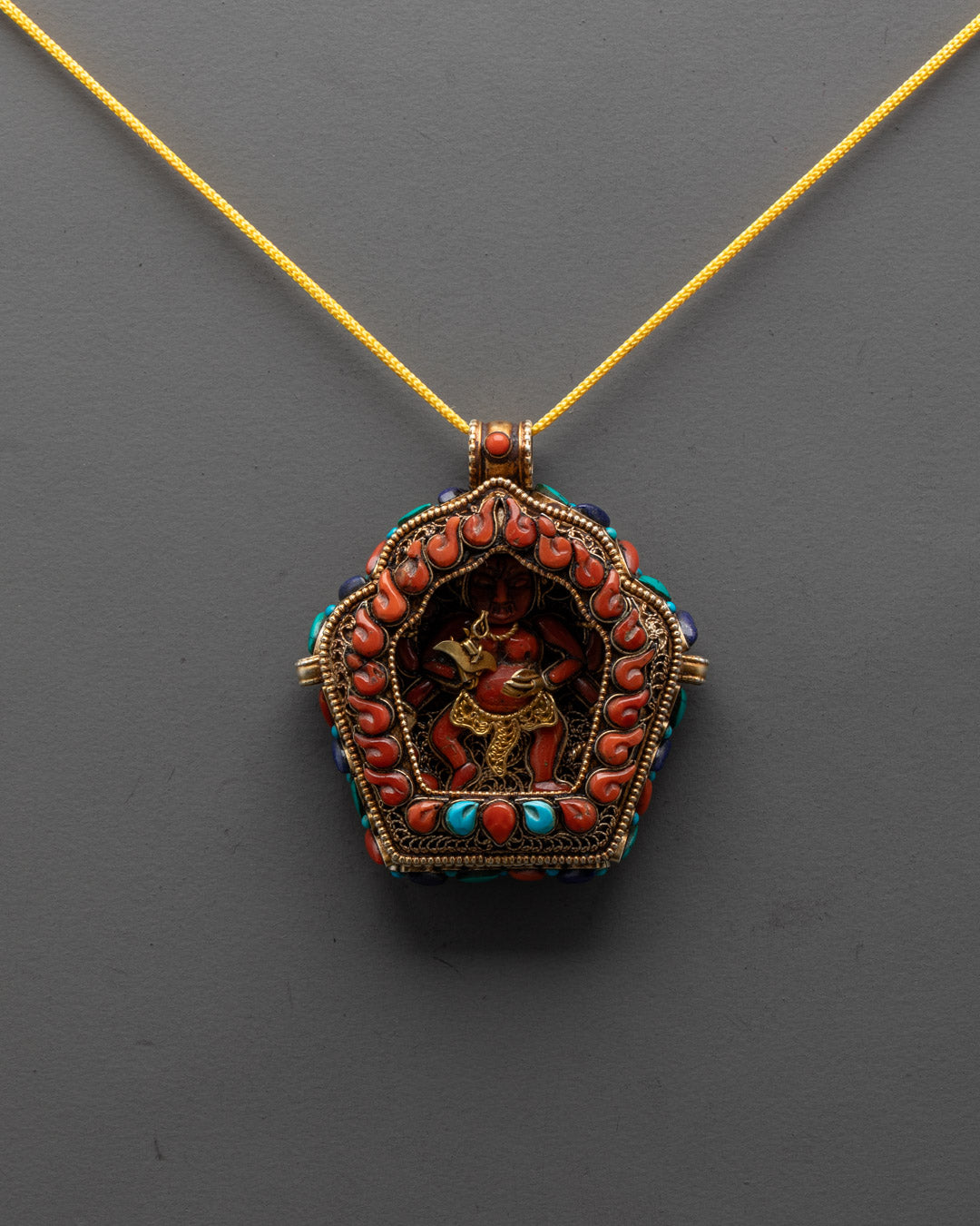 Handcrafted Mahakala Locket | Gold-Plated Tibetan Buddhist Amulet