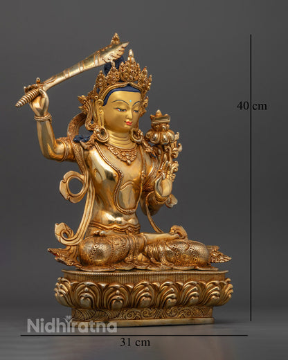 Handcrafted Manjushri Buddha Statue with Hollow Section for Mantras - Symbol of Wisdom and Enlightenment