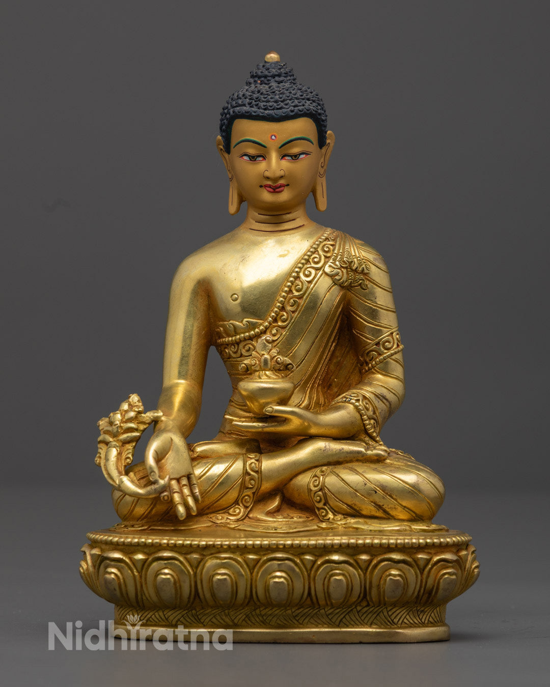 Handcrafted Medicine Buddha Statue with 24k Gold-Gilding for Healing and Spiritual Wellness