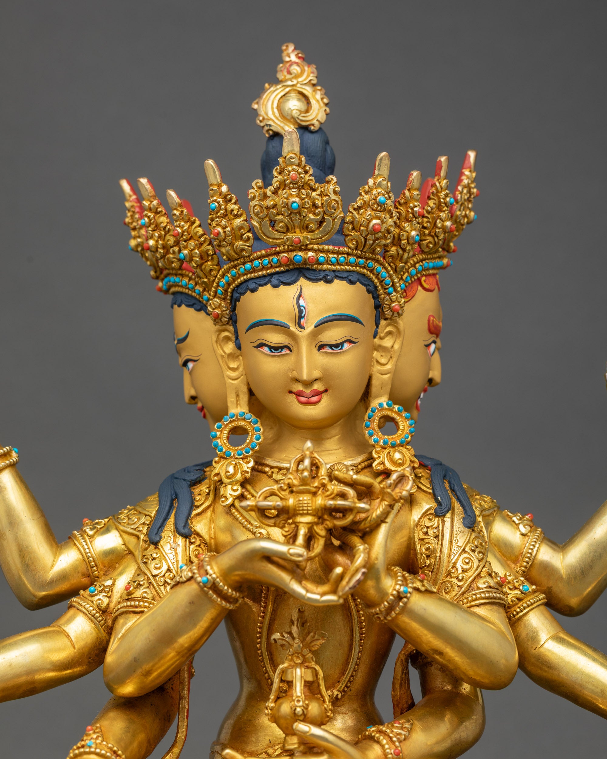 Handcrafted Namgyalma Statue Detailed Close-Up Copper and Gold Buddhist Art