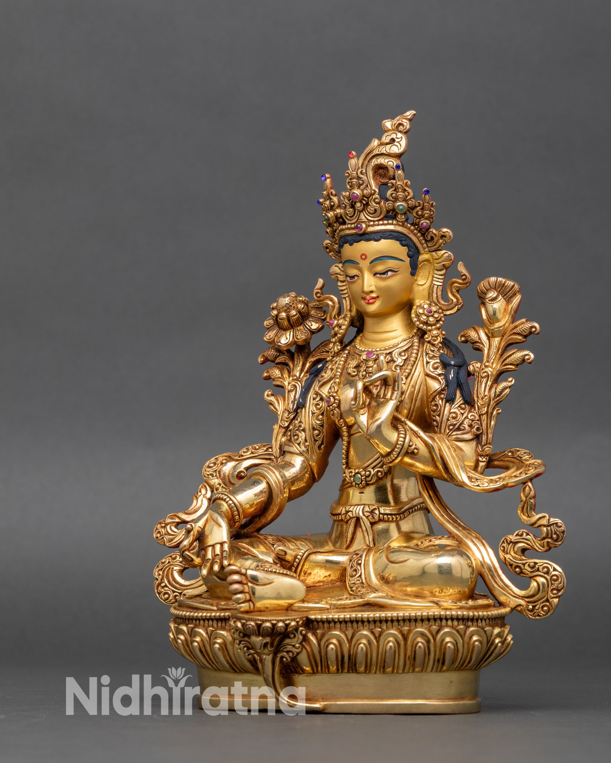 Handcrafted Nepalese Green Tara altar statue for meditation and blessings