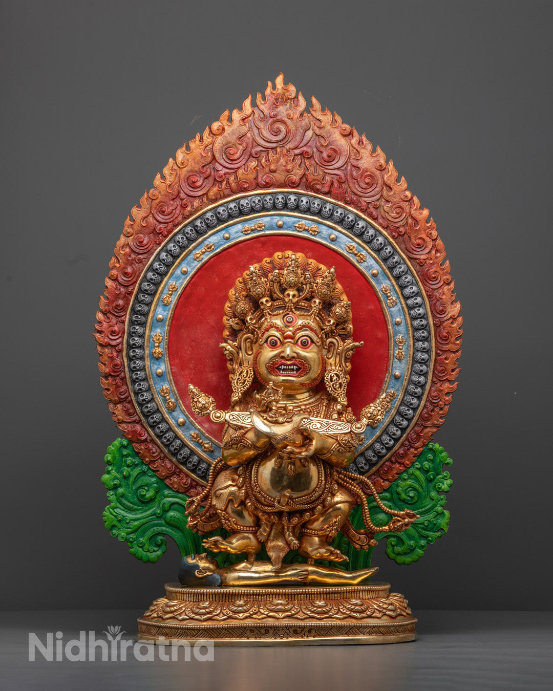 Handcrafted Sakya Mahakala Statue in 24K Gold | Tibetan Buddhist Protector Deity