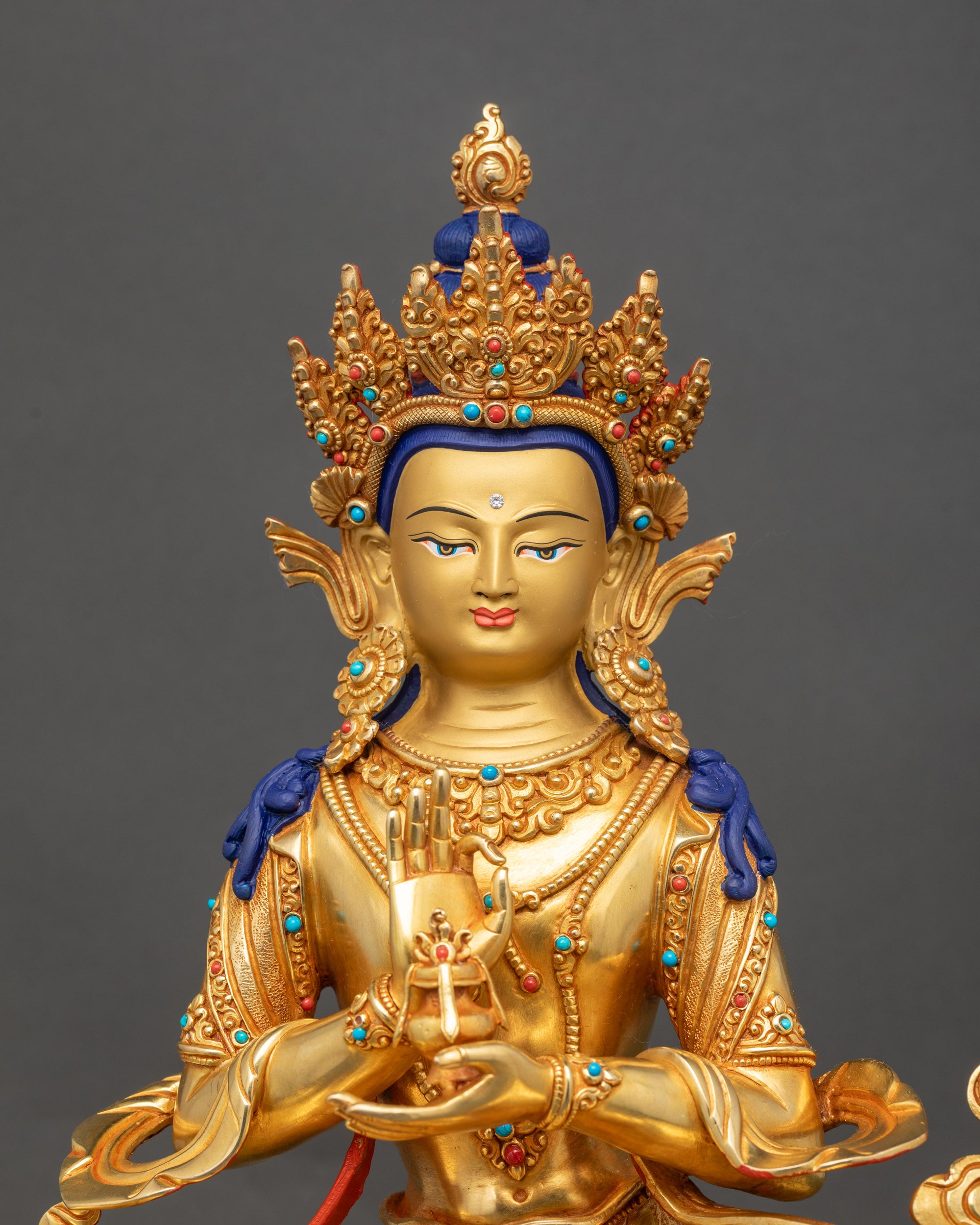 Handcrafted Samantabhadra Bodhisattva sculpture with flowing robes and crown
