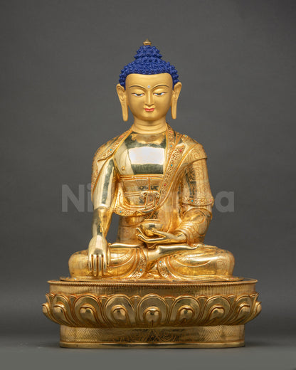 Handcrafted Shakyamuni Buddha Statue seated in lotus pose with earth-touching mudra and patra bowl