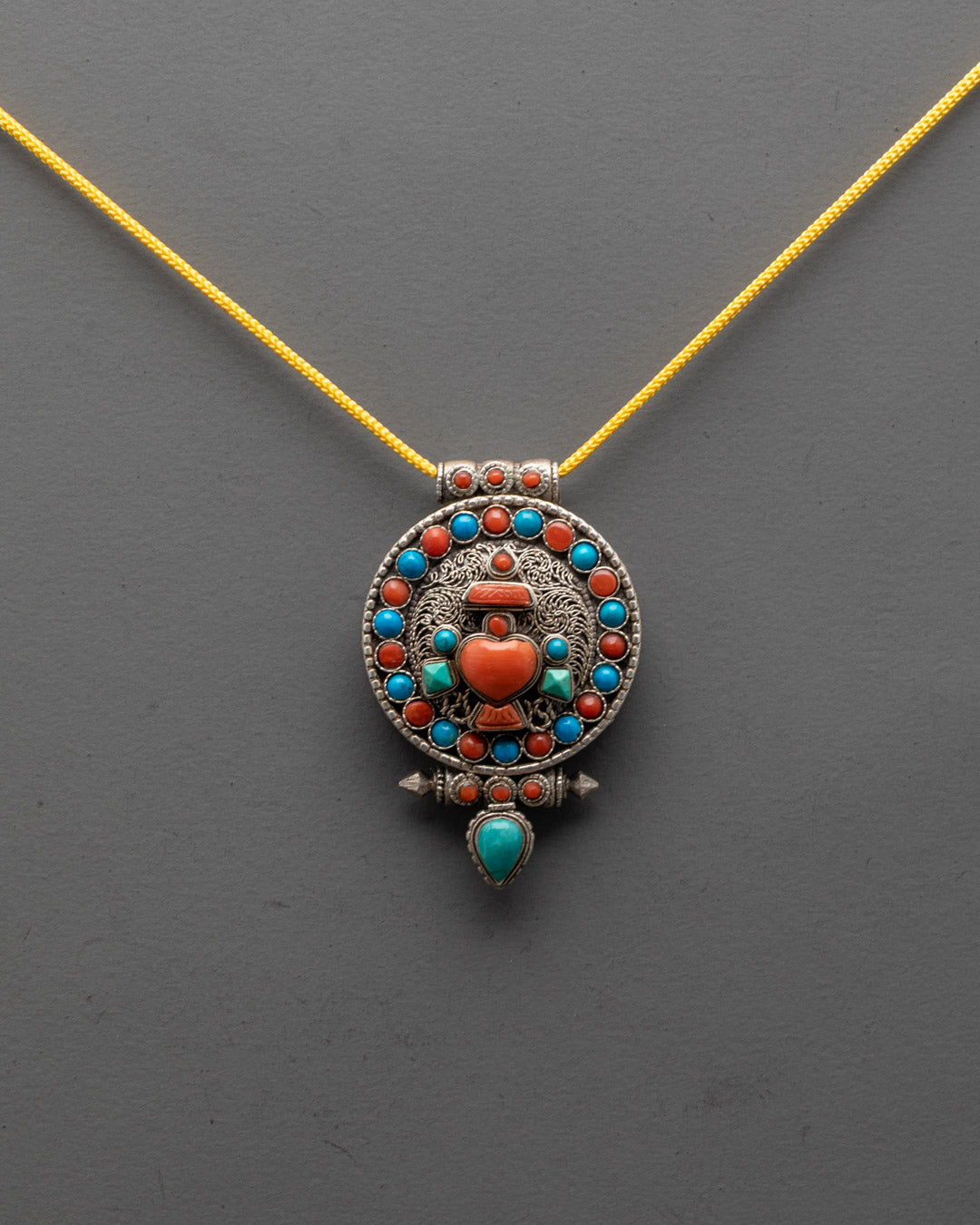 Handcrafted Silver Treasure Vase Necklace | Intricately Carved Tibetan