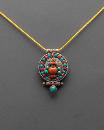 Handcrafted Silver Treasure Vase Necklace | Intricately Carved Tibetan
