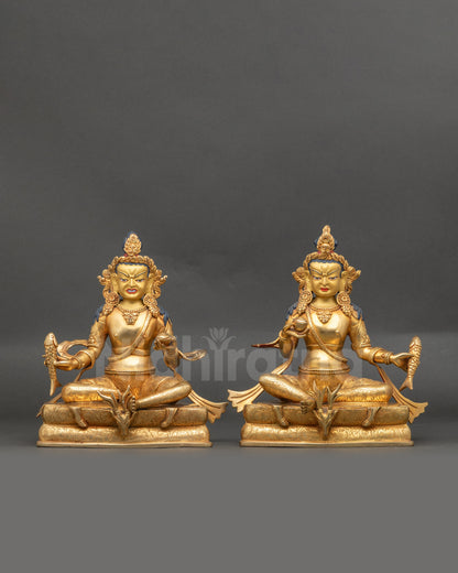 Handcrafted Tilopa & Naropa statues, gold-painted faces, Newari sacred art