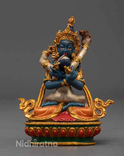 Handcrafted Vajradhara with Consort Statue made from premium copper with vibrant acrylic colors