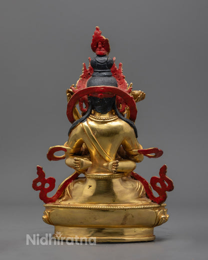 Handcrafted Vajradhara with Consort statue featuring consecration chamber and exquisite Tibetan Buddhist design for home altar or meditation space.