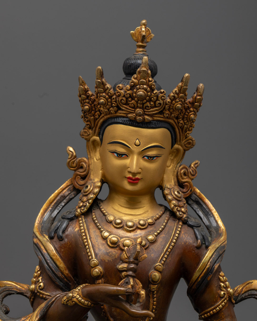 Handcrafted Vajrasattva Buddha Statue from Nepal Featuring Gold-Plated Finishing and Acrylic Colors
