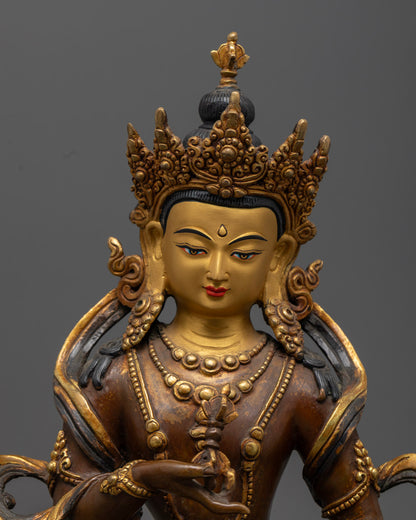 Handcrafted Vajrasattva Buddha Statue from Nepal Featuring Gold-Plated Finishing and Acrylic Colors